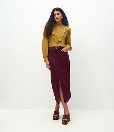 Pollera Midi en Gamuza con Bolsillos