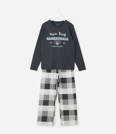 Pijama Infantil con Estampa de Baloncesto y Pantalón de Cuadros – Talle 7 a 16 años 2