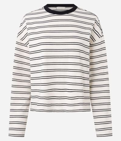 Blusa Oversize de Algodón con Rayas y Cuello Contrastante 5