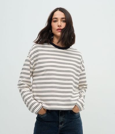 Blusa Oversize de Algodón con Rayas y Cuello Contrastante