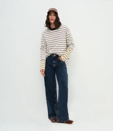 Blusa Oversize de Algodón con Rayas y Cuello Contrastante 3