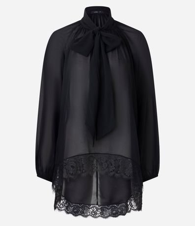 Blusa en Chiffon con Cuello Lazo y Encaje en el Ruedo 5