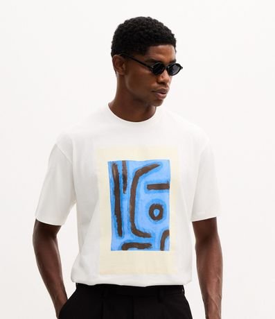 Remera Masculina Boxy en Algodón con Estampa Artística