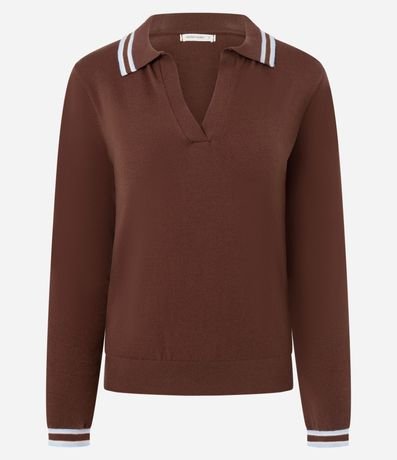 Blusa en Punto con Cuello Polo y Biés Contrastantes 5