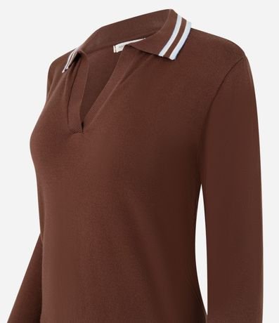 Blusa en Punto con Cuello Polo y Biés Contrastantes 6
