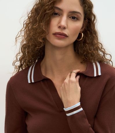 Blusa en Punto con Cuello Polo y Biés Contrastantes 3