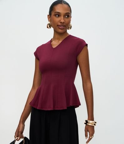 Blusa Manga Corta en Punto Roma con Escote V