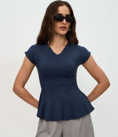 Blusa Manga Corta en Punto Roma con Escote V