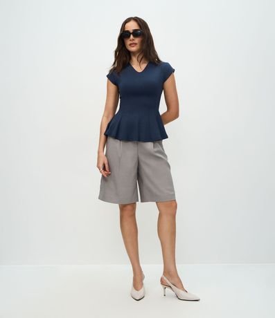 Blusa Manga Corta en Punto Roma con Escote V 2