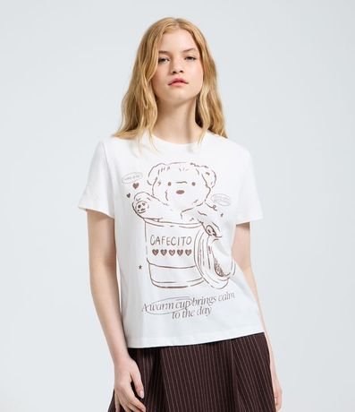 Remera Manga Corta con Estampa de Oso y Cafecito 3