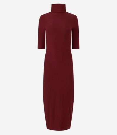 Vestido Midi Ajustado con Cuello Alto y Fenda Trasera