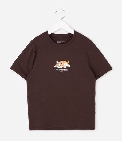 Remera en Algodón con Estampado de Gato