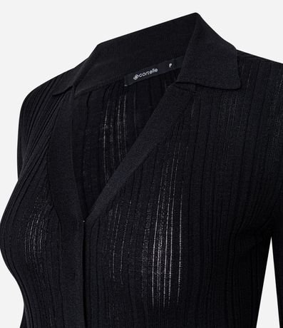 Blusa Regular en Punto con Leve Transparencia y Cuello Polo 2