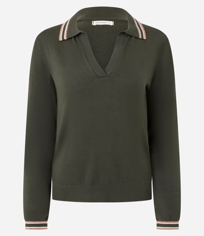 Blusa en Punto con Cuello Polo y Biés Contrastantes 5