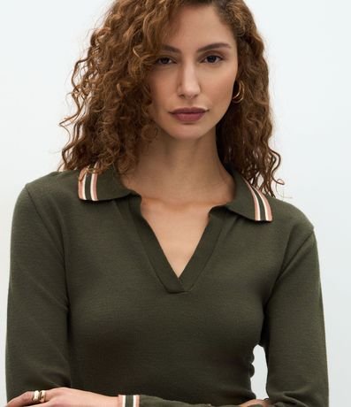 Blusa en Punto con Cuello Polo y Biés Contrastantes 3