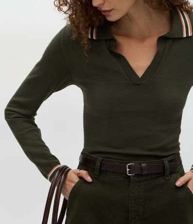 Blusa en Punto con Cuello Polo y Biés Contrastantes 4