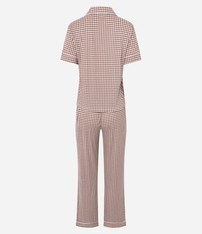 Pijama Larga Americana en Rib con Estampado de Cuadros Vichy 7