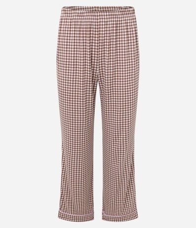 Pijama Larga Americana en Rib con Estampado de Cuadros Vichy 8