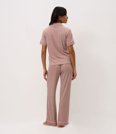 Pijama Larga Americana en Rib con Estampado de Cuadros Vichy 5