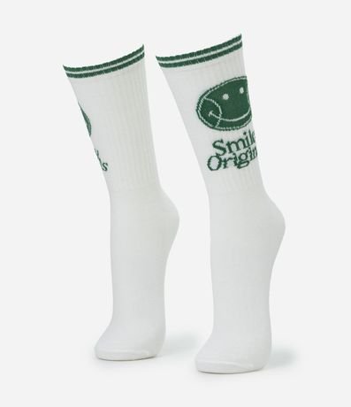 Media Caña Larga en Algodón con Estampa de Smiley