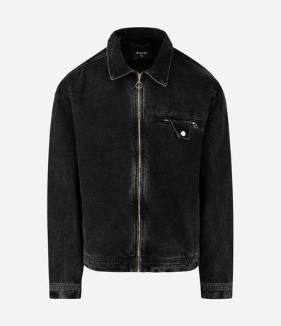 Chaqueta Masculina de Jeans Negra Boxy con Cierre 4
