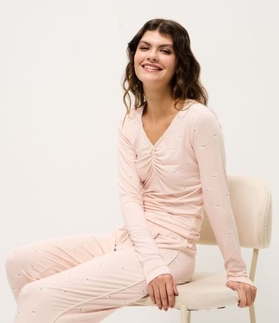 Blusa de Pijama Larga en Viscolycra con Estampa de Perritos 2