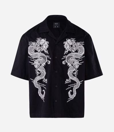 Camisa Boxy en Sarga con Estampa de Dragones 4