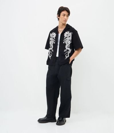 Camisa Boxy en Sarga con Estampa de Dragones 2