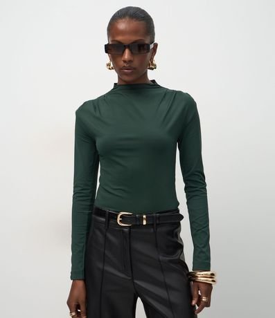Blusa en Poliamida con Pliegues en los Hombros