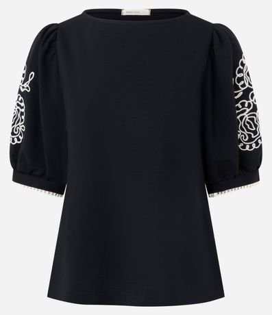 Blusa con Manga Abullonada y Bordados Aplicados 5