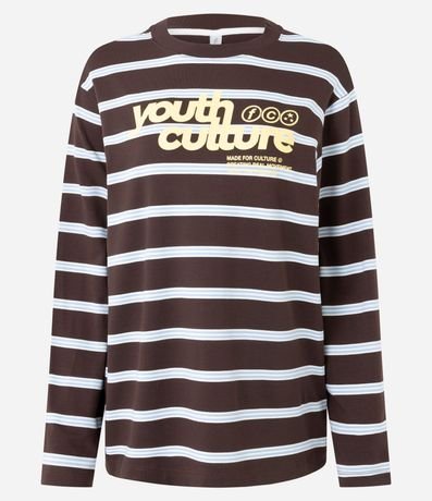 Blusa Rayada en Algodón con Lettering y Manga Larga 5