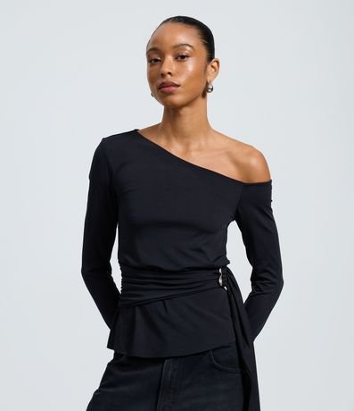 Blusa Manga Larga con Lazo y Adornos