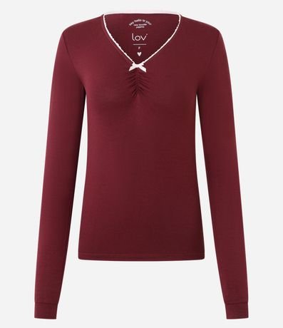 Blusa de Pijama Larga en Viscolycra con Escote V y lazo 4