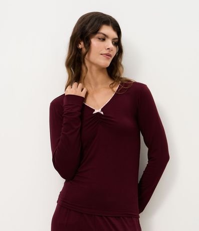 Blusa de Pijama Larga en Viscolycra con Escote V y lazo 1