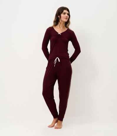Blusa de Pijama Larga en Viscolycra con Escote V y lazo 2