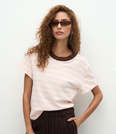 Blusa Rayada en Algodón con Cuello Contrastante