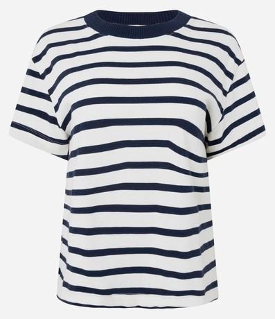 Blusa Rayada en Algodón con Cuello Contrastante