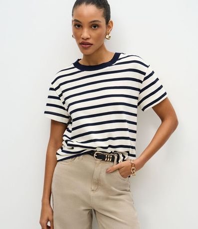 Blusa Rayada en Algodón con Cuello Contrastante