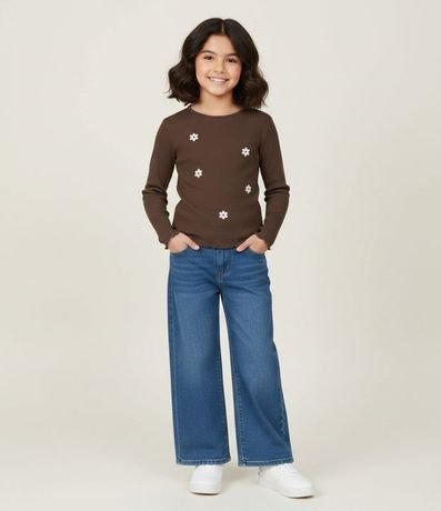 Blusa Infantil Acanalada con Flores Bordado – Talle 5 a 14 años