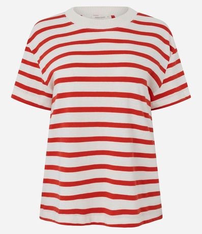 Remera Manga Corta en Algodón con Rayas Verticales y Cuello Redondo 5