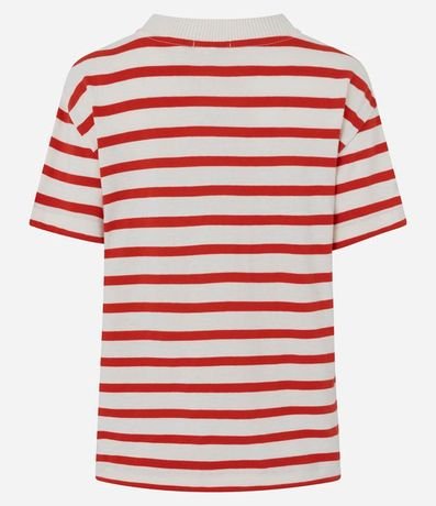 Remera Manga Corta en Algodón con Rayas Verticales y Cuello Redondo 6