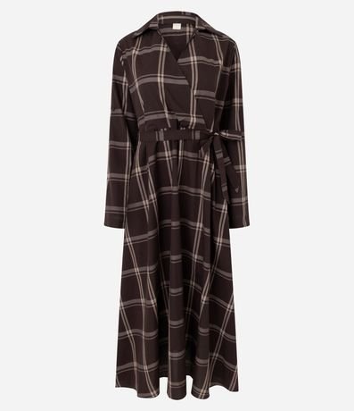 Vestido Largo con Escote Traspasado y Estampa de Cuadros 5
