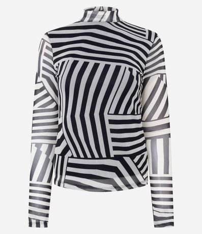 Blusa en Tule con Estampa Abstracta y Cuello Alto 5