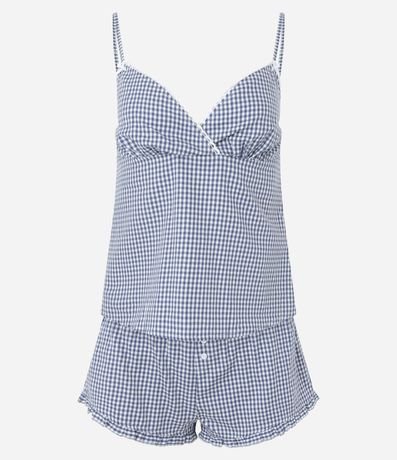 Pijama Short Doll en Algodón con Estampa de Cuadros y Escote Corazón 6
