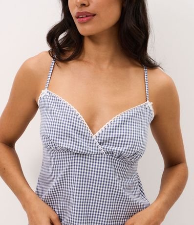 Pijama Short Doll en Algodón con Estampa de Cuadros y Escote Corazón 3