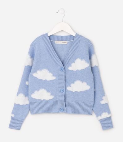 Cardigan Infantil en Punto con Estampa de Nubes - Talle 7 a 14 años