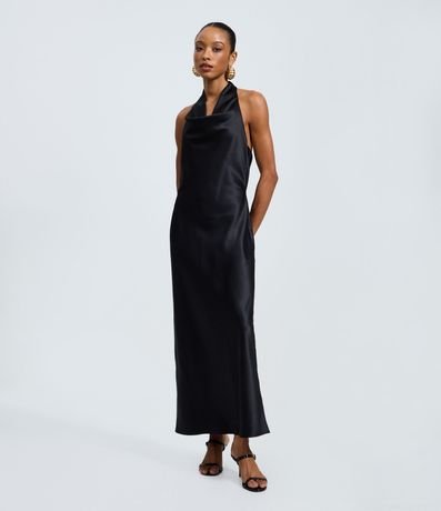 Vestido New Midi en Satén con Escote Degagê