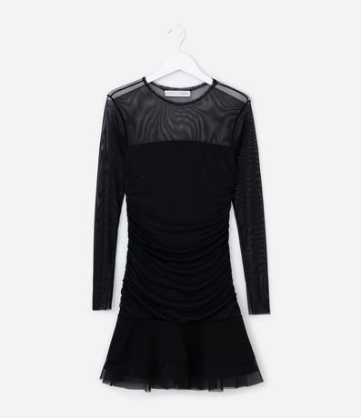 Vestido Infantil en Tule con Manga Larga y Fruncido – Talle 5 a 14 años 2
