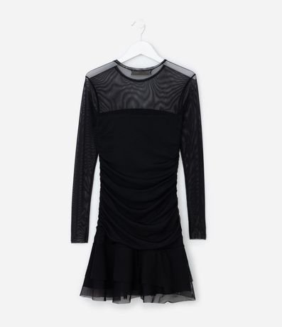 Vestido Infantil en Tule con Manga Larga y Fruncido – Talle 5 a 14 años 3