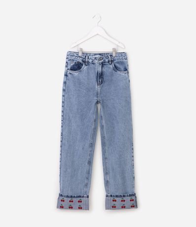 Pantalón Infantil en Jeans con Bordado de Cereza – Talle 7 a 16 años